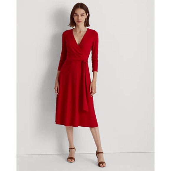 Lauren Ralph Lauren
Surplice V-Neck 3/4 Sleeve Faux Wrap Midi Dress  NWT - Picture 3 of 5